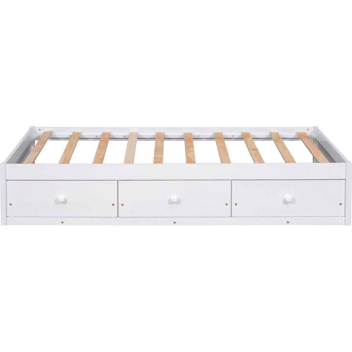 Twin Size Platform Storage Bed with 3 Drawers,White