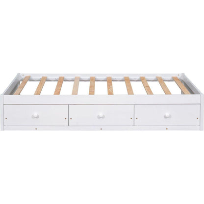 Twin Size Platform Storage Bed with 3 Drawers,White