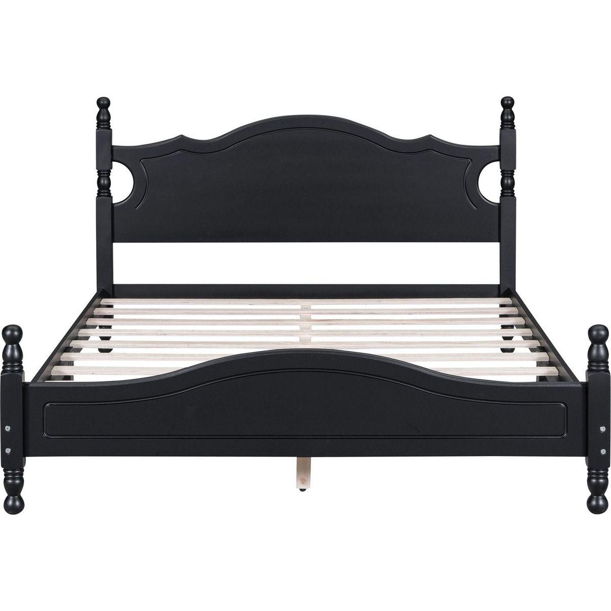 Queen Size Wood Platform Bed Frame,Retro Style Platform Bed with Wooden Slat Support,Black