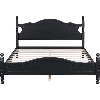 Queen Size Wood Platform Bed Frame,Retro Style Platform Bed with Wooden Slat Support,Black