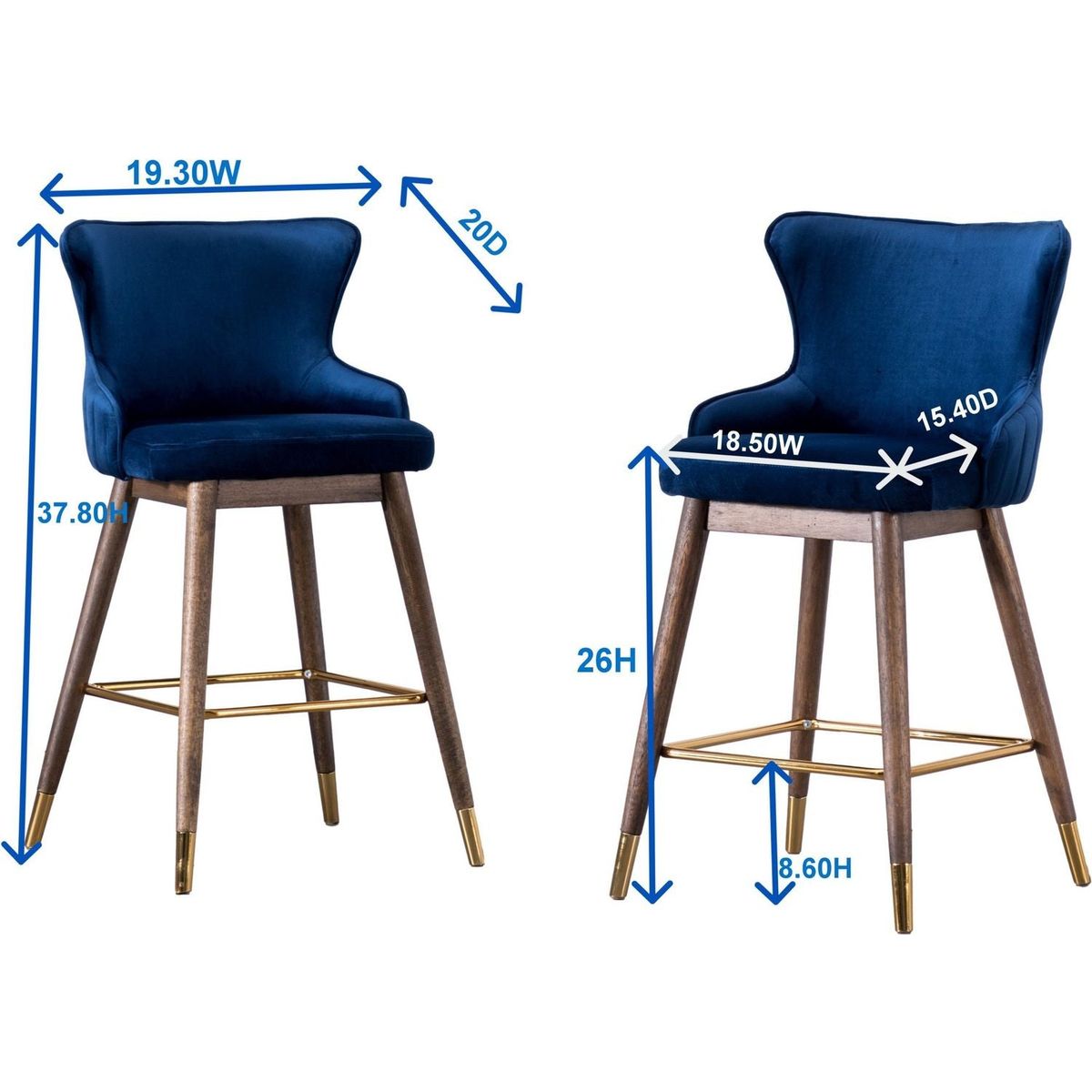 Leland Fabric Upholstered Counter Height Wingback Stools, Set of 2, Blue