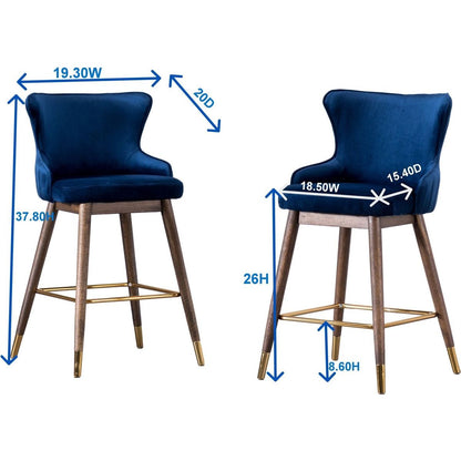 Leland Fabric Upholstered Counter Height Wingback Stools, Set of 2, Blue