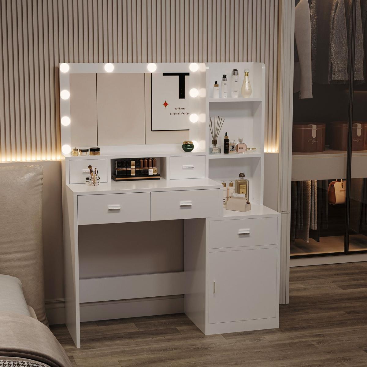 Newly designed smart mirror dressing table with drawers and storage cabinet, dressing table with dressing pad for bedroom, dressing room