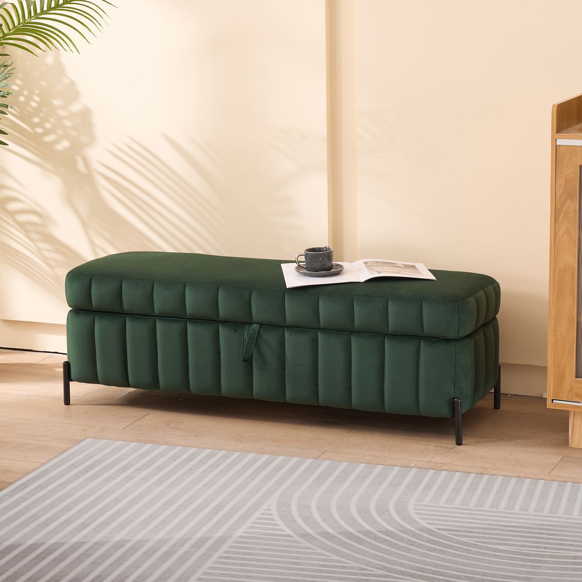 49.21'Wide Velvet Storage Soft Bench  for Living Room, Entryway and Bedroom.  Green