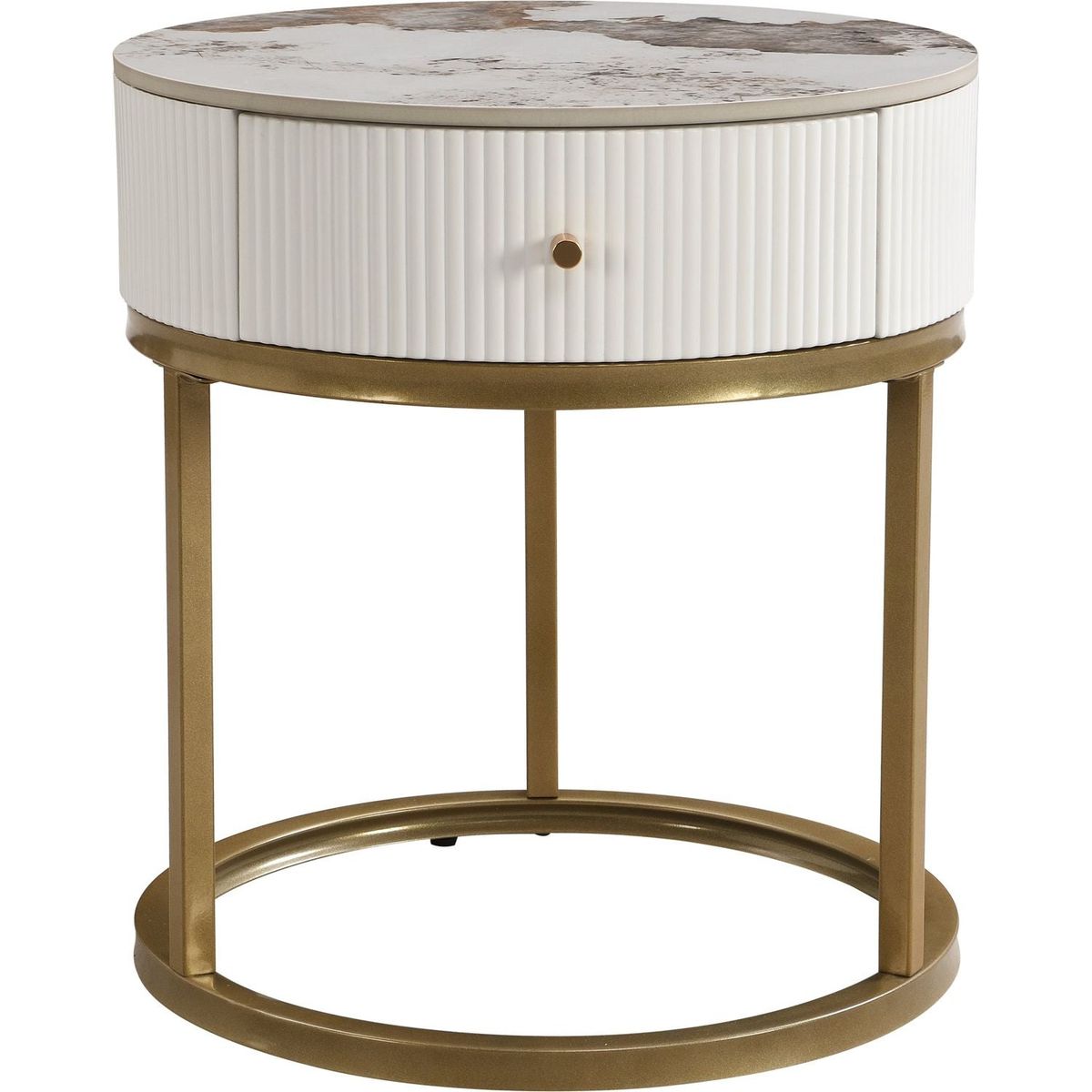 19.68 Inch Modern Nightstand with Drawer, Marble Round End Table with storage, Side Table for Living Room&Bedroom