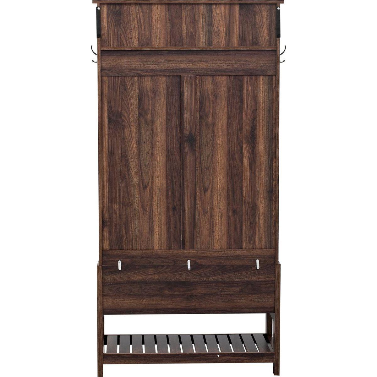 Hall Tree with 6 Hooks and Hinged Lid, Coat Hanger, Entryway Bench, Storage Bench, 3-in-1 Design, 69INCH, for Entrance, Hallway