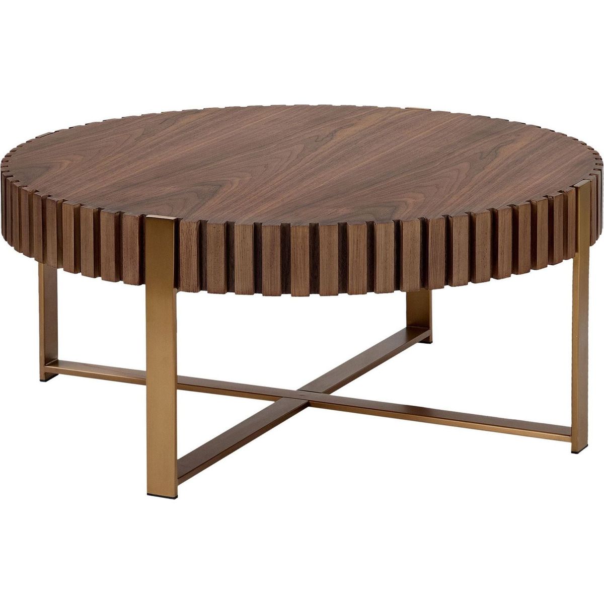 Modern Handcraft Drum Coffee Table 31.5 inch Round Coffee Table for Living Room,Small Coffee Table with Sturdy Pedestal,Walnut