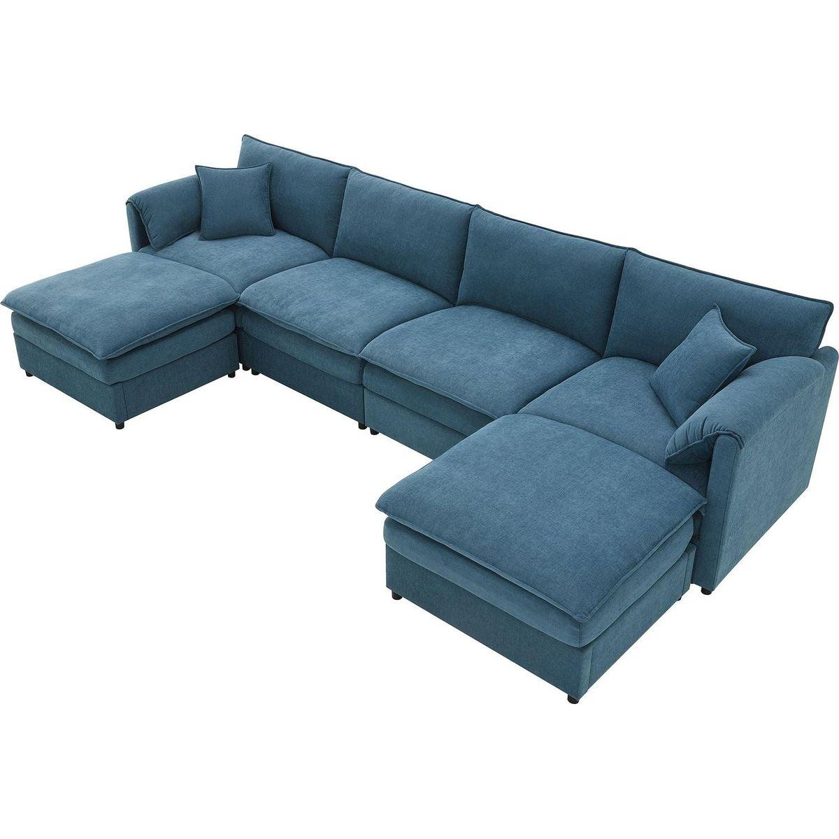 134x66" Chenille Modular Sectional Sofa,U Shaped Cloud Couch Set with Double Cushions, 6 Seat Sleeper Sofa Bed with Ottomans,Oversized Indoor Furniture for Living Room, 3 Colors