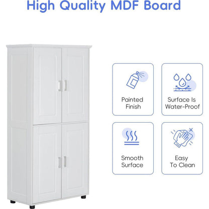 Tall and Wide Bathroom Floor Storage Cabinet, Bathroom Storage Unit, Freestanding Cabinet with 4 Doors, Adjustable Shelves, White