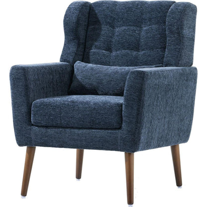 Modern Accent Chair Upholstered Foam Filled Living Room Chairs Comfy Reading Chair Mid Century Modern Chair with Chenille Fabric Lounge Arm Chairs Armchair for Living Room Bedroom (Dark Blue)