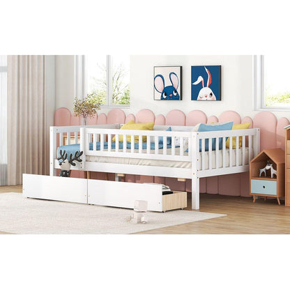 Twin Size Daybed Wood Bed with Two Drawers, White