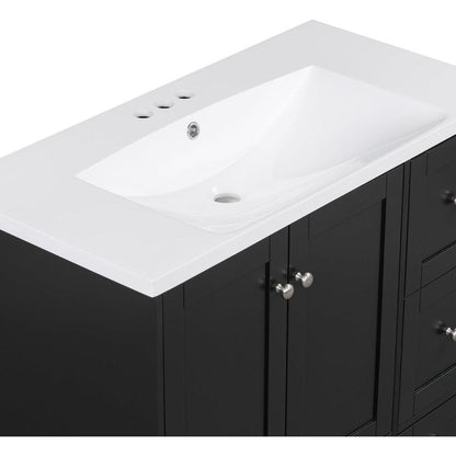 36 Inch Modern Bathroom Vanity with USB Charging, Two Doors and Three Drawers Bathroom Storage Vanity Cabinet, Small Bathroom Vanity cabinet with single sink, Black - Faucets Not Included