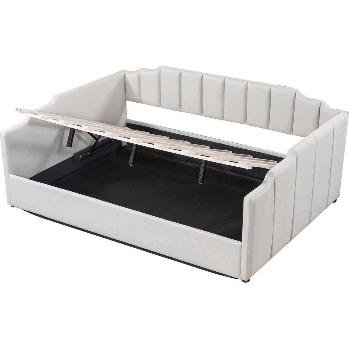 Upholstered Daybed with Underneath Storage,Full Size, White