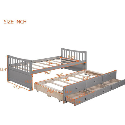 Daybed with Trundle and Drawers, Twin Size, Gray