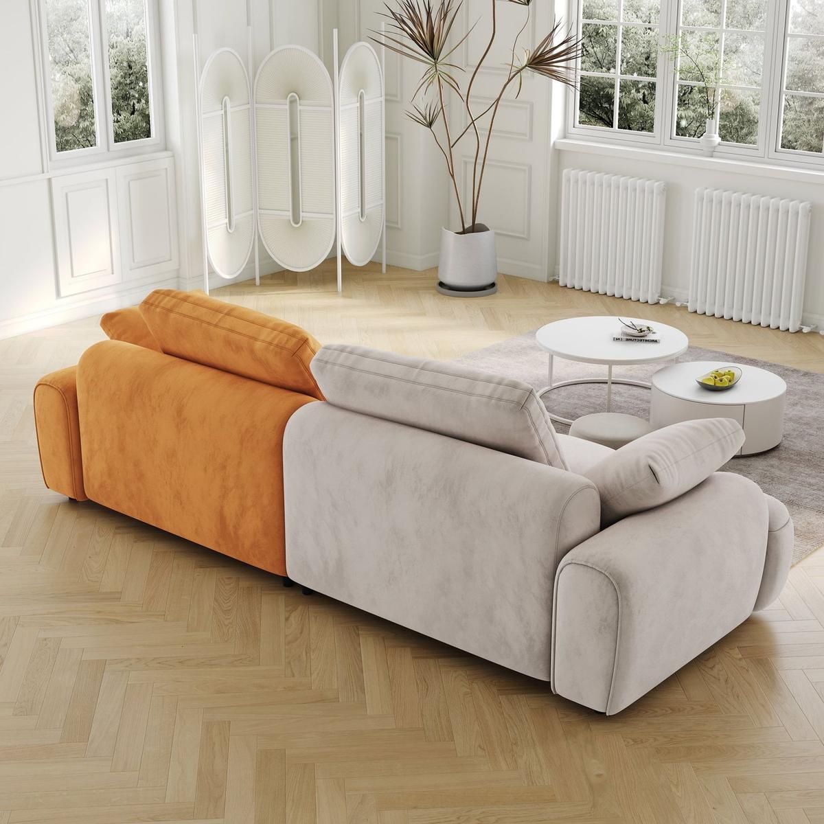 86.6"Large size two Seat Sofa,Modern Upholstered,Gray paired with yellow suede fabric Increase in sitting height