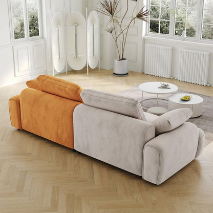 86.6"Large size two Seat Sofa,Modern Upholstered,Gray paired with yellow suede fabric Increase in sitting height