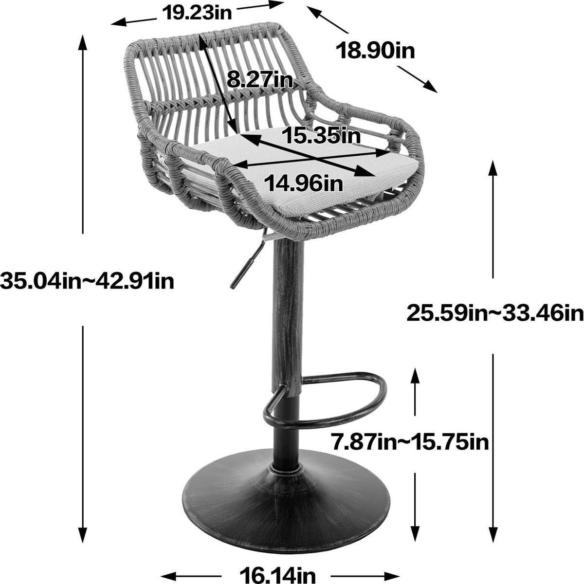 Swivel Bar Stools Set of 2 Adjustable Counter Height Chairs with Footrest for Kitchen, Dining Room 2PC/SET