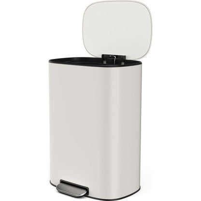 13 Gallon 50L Kitchen Foot Pedal Operated Soft Close Trash Can - Stainless Steel Ellipse Bustbin - White