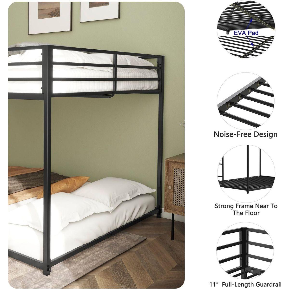 Adam Sturdy Full over Full Metal Bunk Black for Kids and Adult, Low Profile and Easy Climbing with Stable Ladder