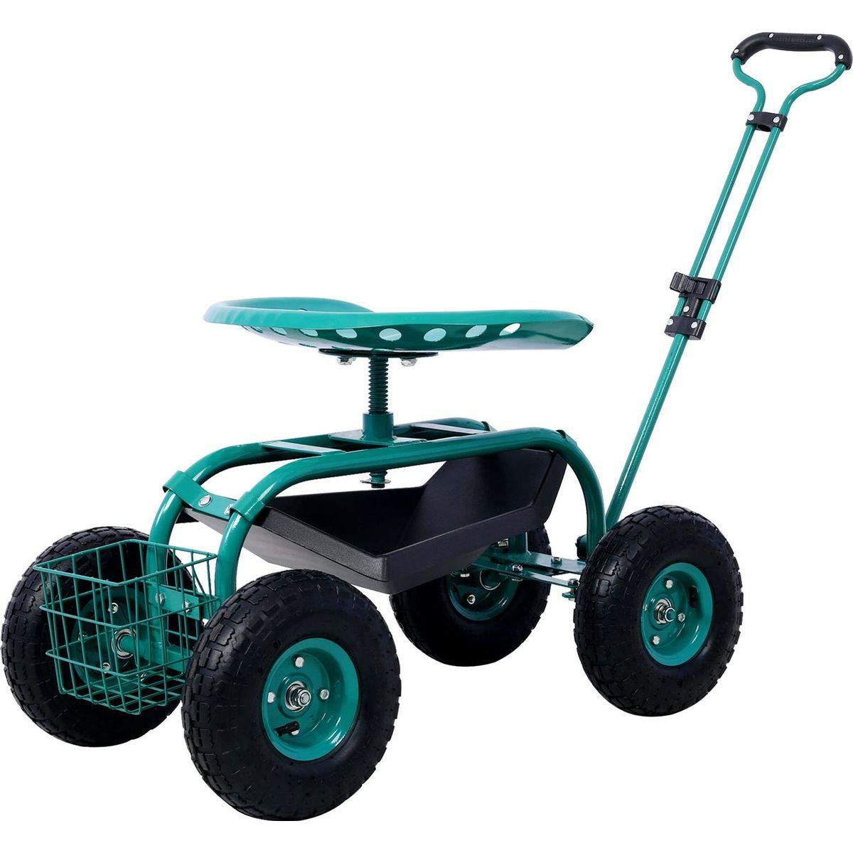 Rolling Garden Scooter Garden Cart Seat with Wheels and Tool Tray, 360 Swivel Seat,Green--refurbished