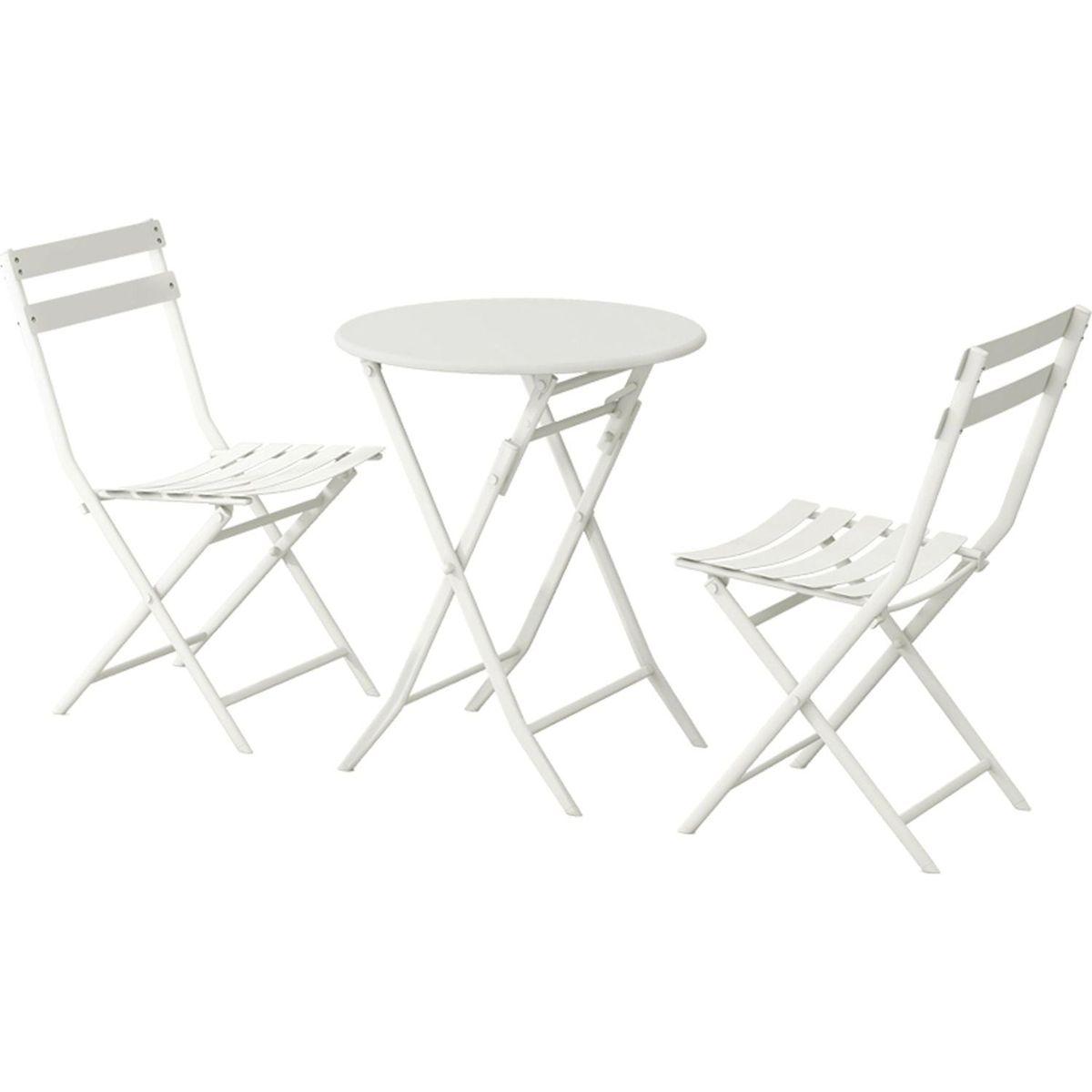 3 Piece Patio Bistro Set of Foldable Round Table and Chairs, White