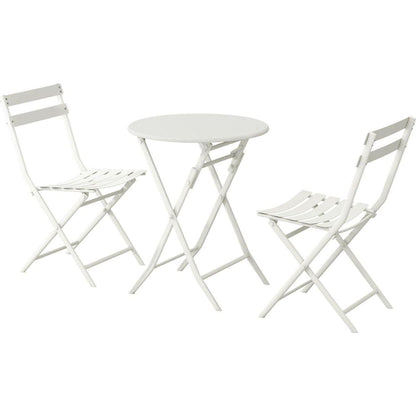 3 Piece Patio Bistro Set of Foldable Round Table and Chairs, White