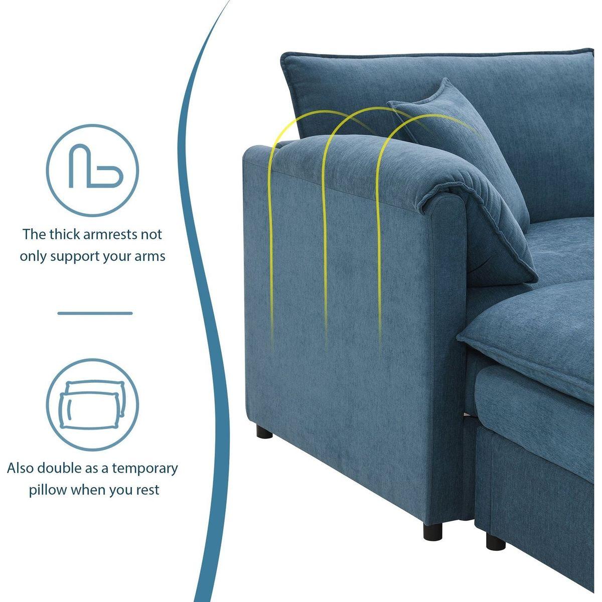 134x66" Chenille Modular Sectional Sofa,U Shaped Cloud Couch Set with Double Cushions, 6 Seat Sleeper Sofa Bed with Ottomans,Oversized Indoor Furniture for Living Room, 3 Colors