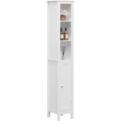 66.92" Tall Bathroom Storage Cabinet with Adjustable Shelves,1 Doors Freestanding Cabinet with Anti-Tip, Open compartments, for Home, Small Spaces, Bathroom,Kitchen, Living Room, White