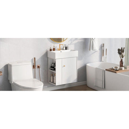 21.6inch Modern Floating Bathroom Vanity with Ceramic Basin - Perfect for Small Bathrooms, Left side storage