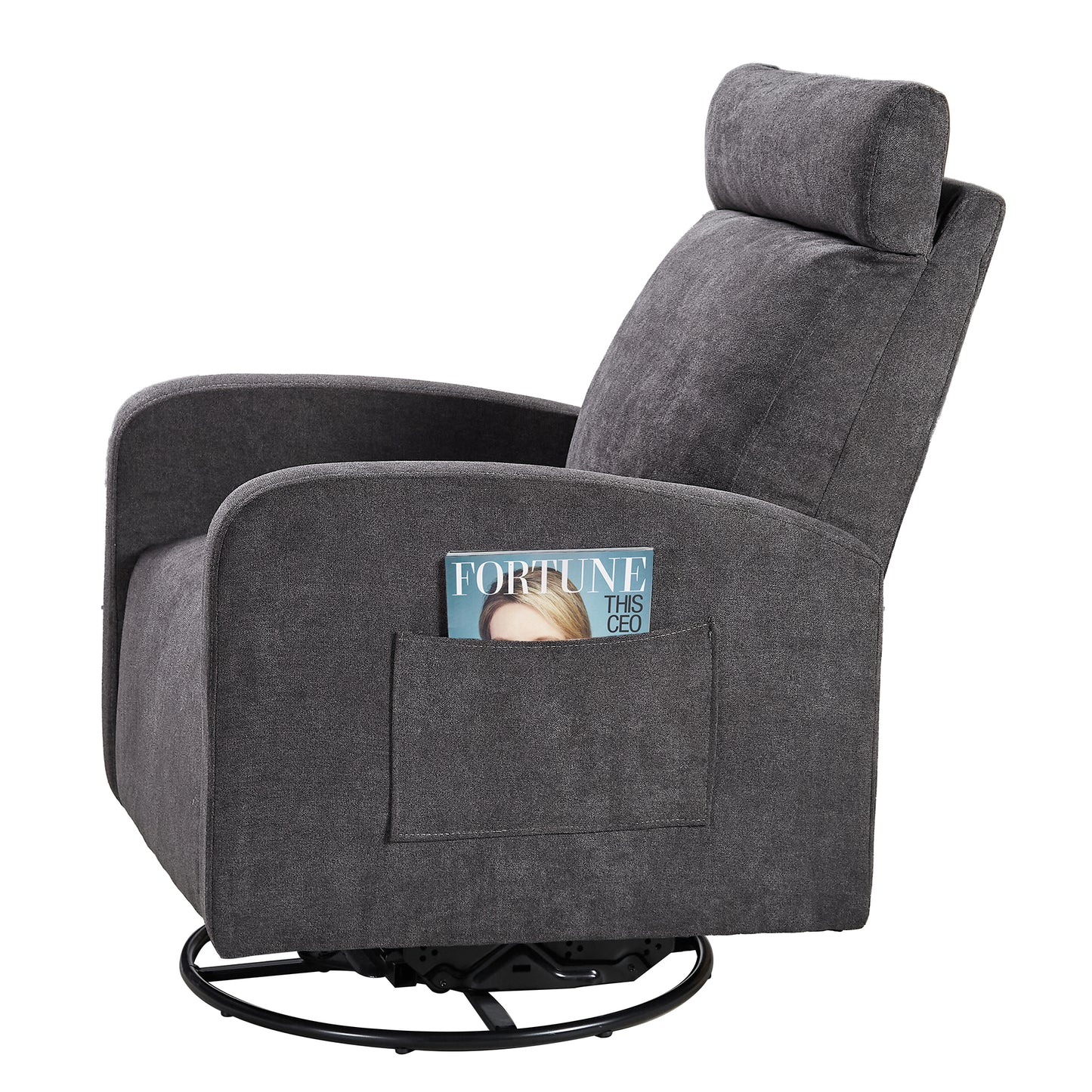 Swivel Upholstered Manual Recliner Chair Theater Recliner Sofa 360 Degree Nursery Glider Rocker for Living Room, Dark Coffee