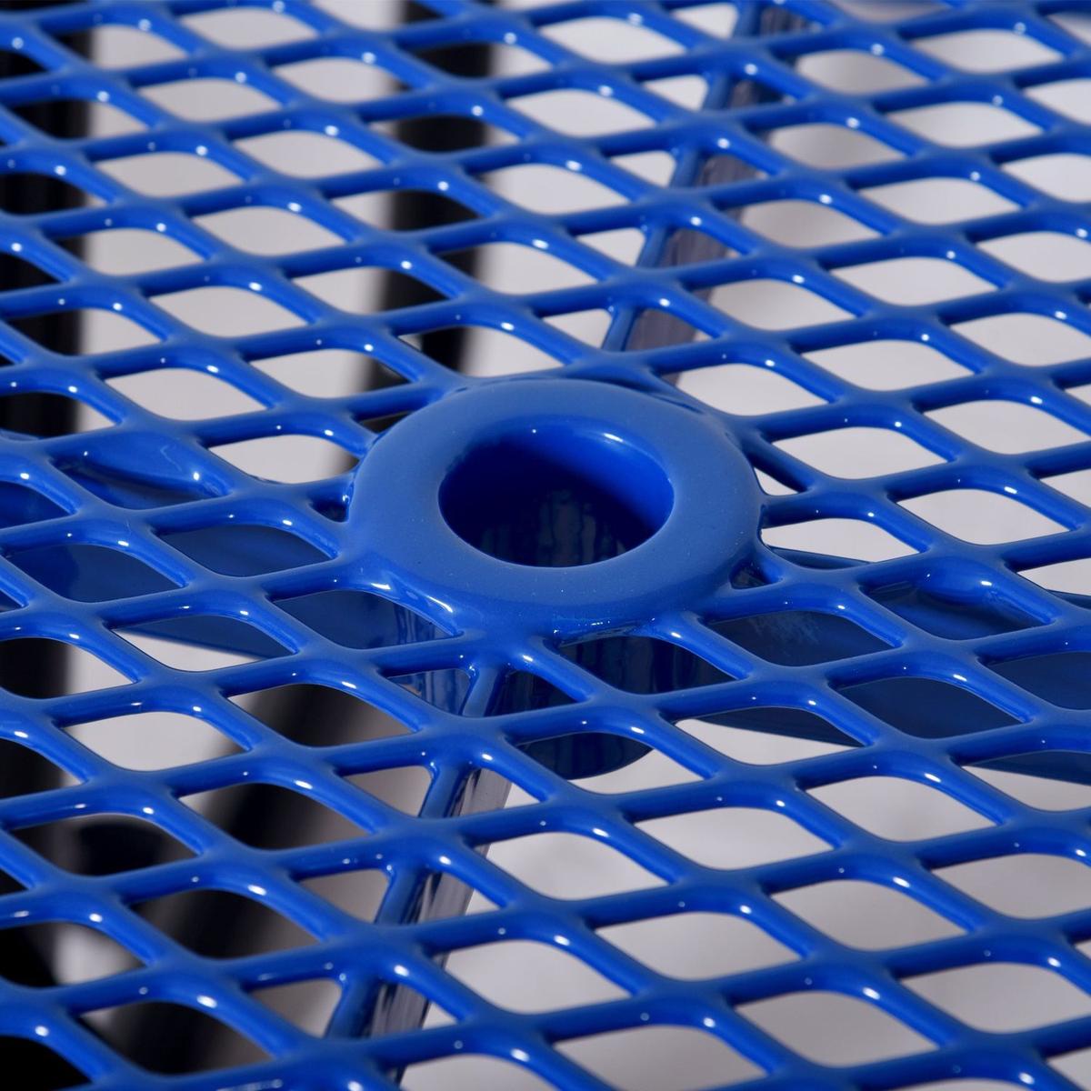 Square Outdoor Steel Picnic Table 46" blue, with umbrella pole