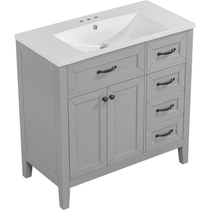 36" Bathroom Vanity with Sink Combo, Bathroom Cabinet with Drawers, Solid Frame and MDF Board, Grey