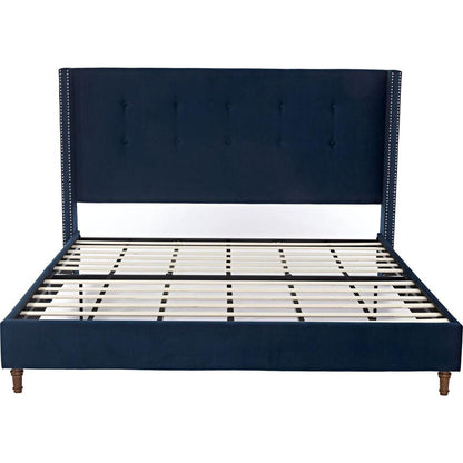 Upholstered King Bed / 54" High Headboard / Traditional Hand Buttoned Tufting / Nailhead Trim Wingback / No Box Spring Needed / Easy Assembly / Blue Velvet