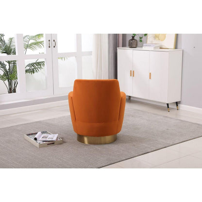 Velvet Swivel Barrel Chair, Swivel Accent Chairs Armchair for Living Room, Reading Chairs for Bedroom Comfy, Round Barrel Chairs with Gold Stainless Steel Base (Orange)