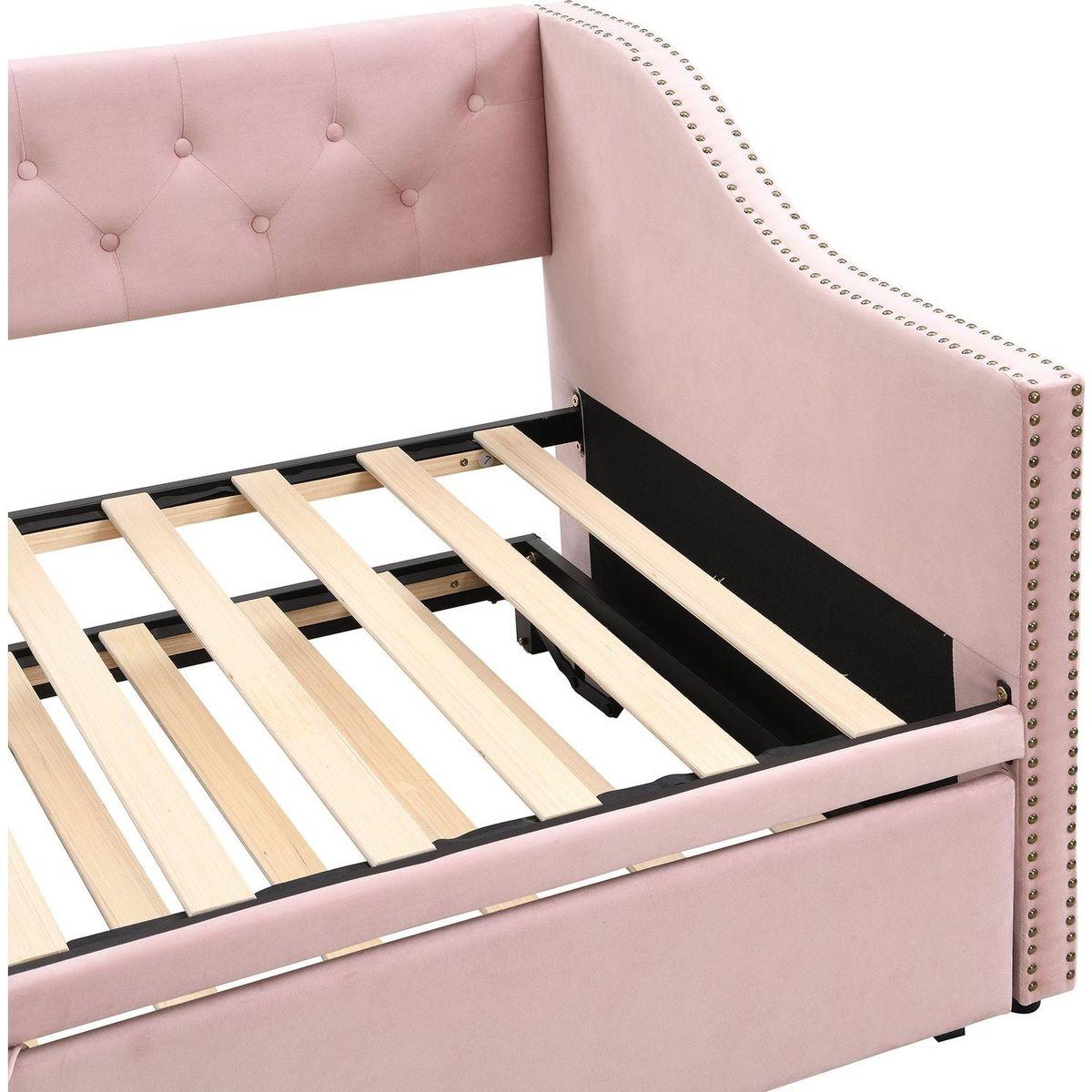 Twin Size Upholstered daybed with Pop Up Trundle, Pink