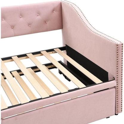 Twin Size Upholstered daybed with Pop Up Trundle, Pink