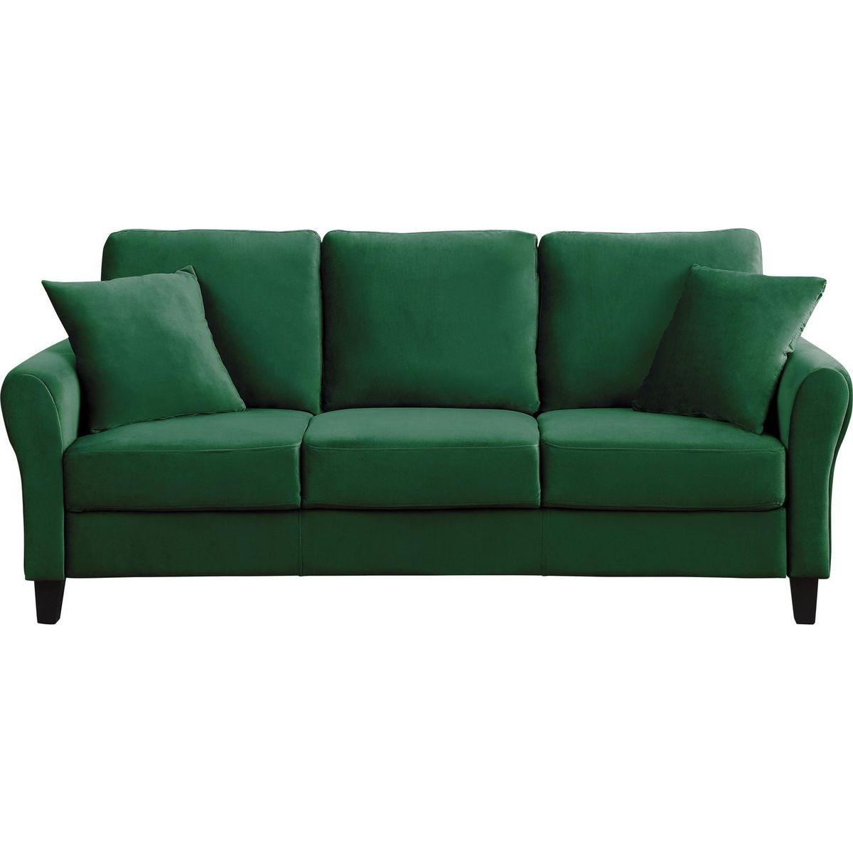 Modern Velvet Couch with 2 Pillow, 78 Inch Width Living Room Furniture, 3 Seater Sofa with Plastic Legs