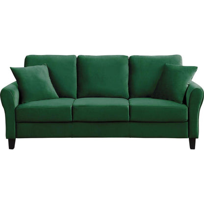 Modern Velvet Couch with 2 Pillow, 78 Inch Width Living Room Furniture, 3 Seater Sofa with Plastic Legs