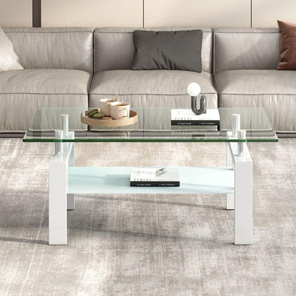 Tempered Clear Glass Coffee Table, 2-Layers Coffee Table Living Room Center Table