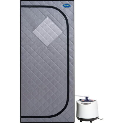 Full Size Portable Grey Steam Sauna tent"ersonal Home Spa, with Steam Generator, Remote Control, Foldable Chair, Timer and PVC Pipe Connector Easy to Install.Fast heating, with FCC Certification