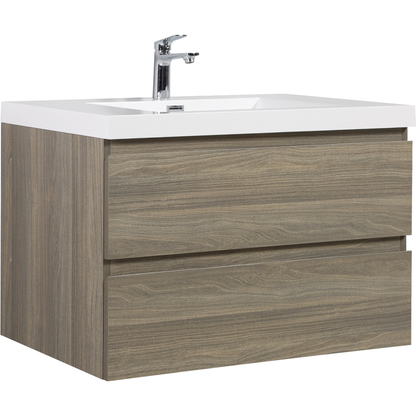 36" Floating Bathroom Vanity with Sink, Modern Wall-Mounted Bathroom Storage Vanity Cabinet with Resin Top Basin and Soft Close Drawers, Ash Grey