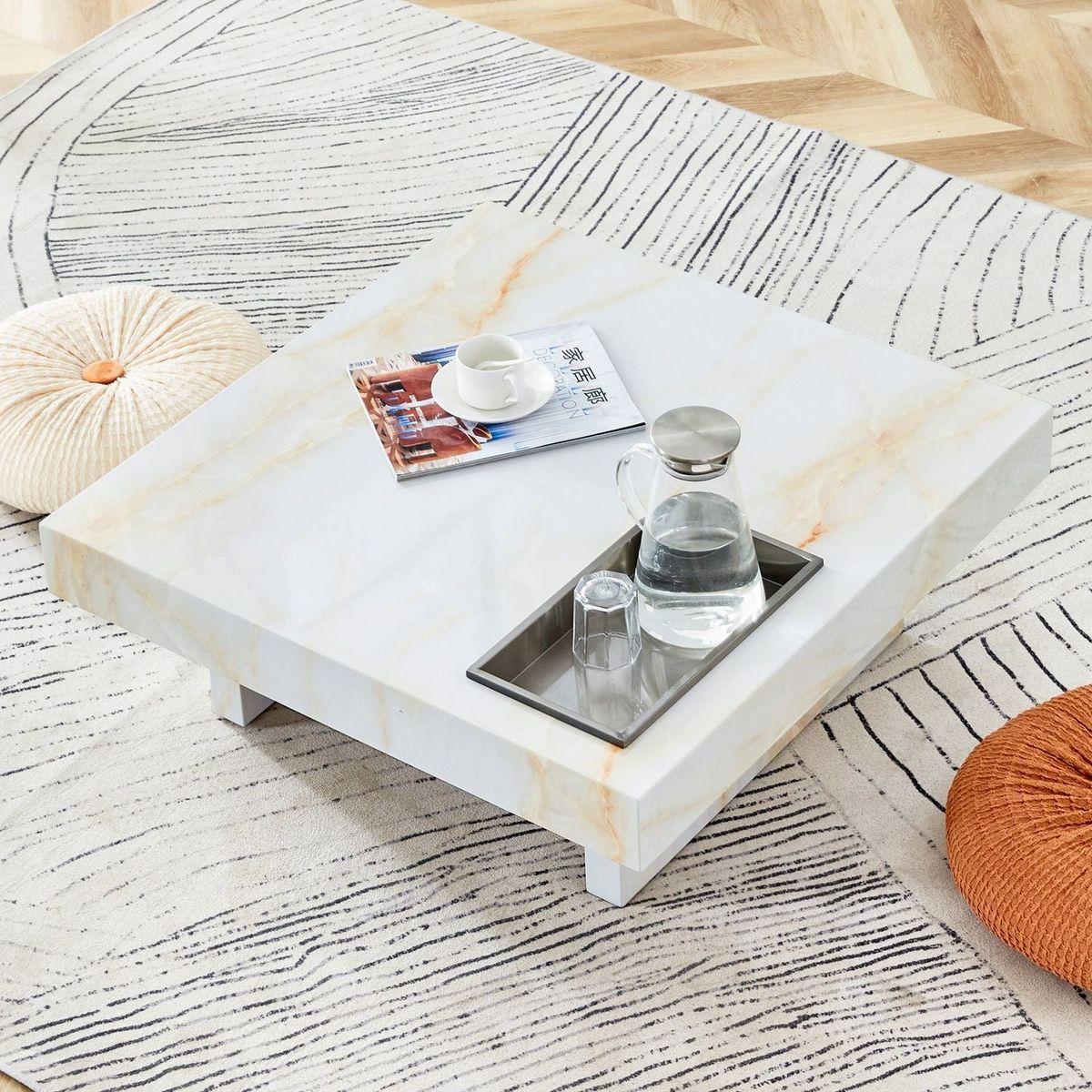 A modern and practical coffee table with imitation marble patterns, made of MDF material. The fusion of elegance and natural fashion 31.4"x 31.4"x 12 "