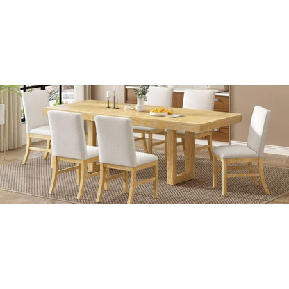 Traditional 7-Piece 72" Extendable Dining Table Set with 12inch Butterfly Leaf and 6 Upholstered Dining Table Set, Natural