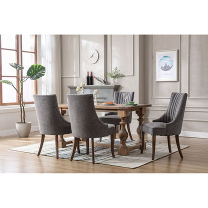 Exquisite Gray Linen Fabric Upholstered Strip Back Dining Chair with Solid Wood Legs 2 Pcs