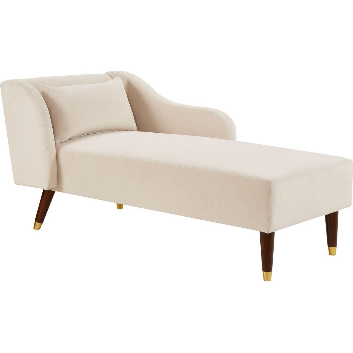 Modern Chaise Lounge Chair Velvet Upholstery (Beige)