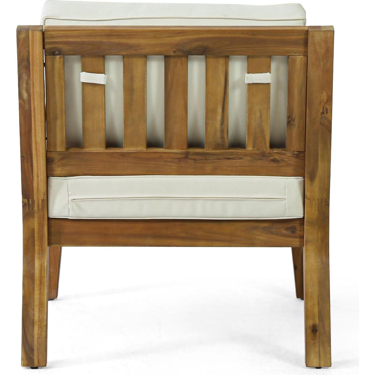 Outdoor Club Chairs with Cushions, 29" H X 26.5" W X 29" D, acacia wood + Teak Finish + Beige