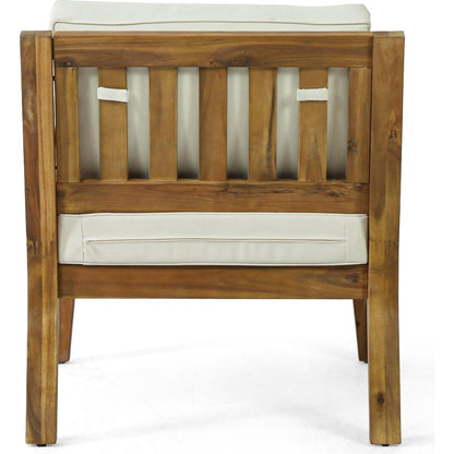 Outdoor Club Chairs with Cushions, 29" H X 26.5" W X 29" D, acacia wood + Teak Finish + Beige