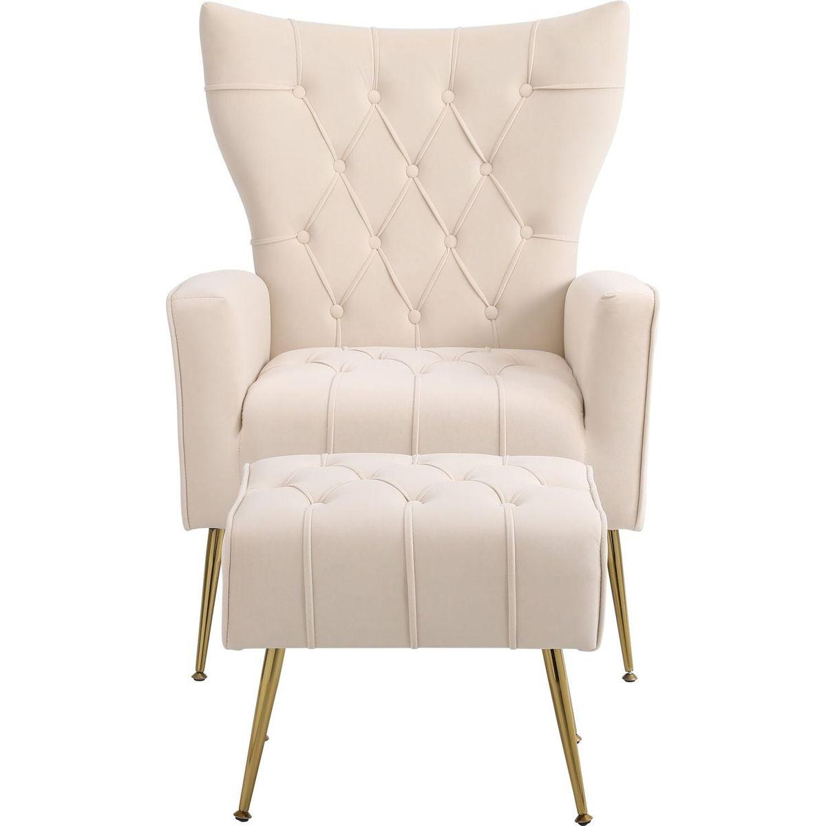 Modern Accent Chair with Ottoman, Comfy Armchair for Living Room, Bedroom, Apartment, Office (Beige)