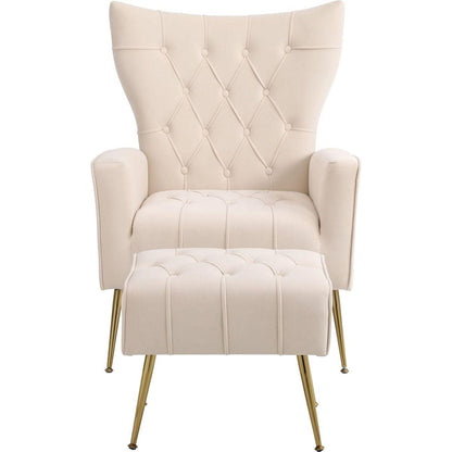 Modern Accent Chair with Ottoman, Comfy Armchair for Living Room, Bedroom, Apartment, Office (Beige)