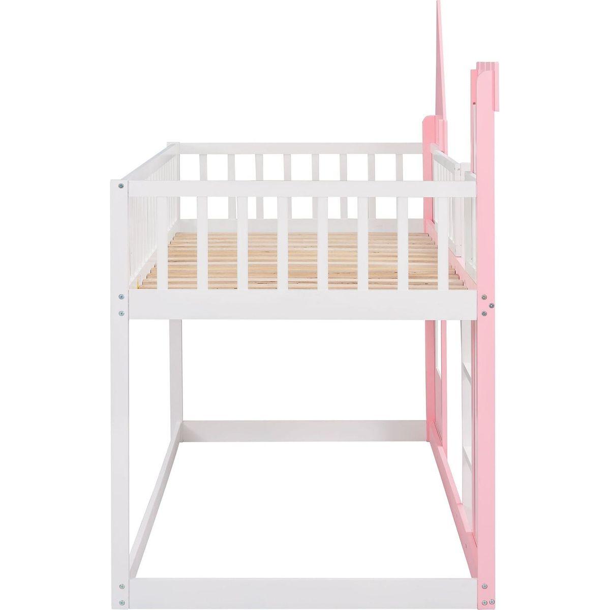 Twin Over Twin Castle Bunk Bed with Ladder - Pink